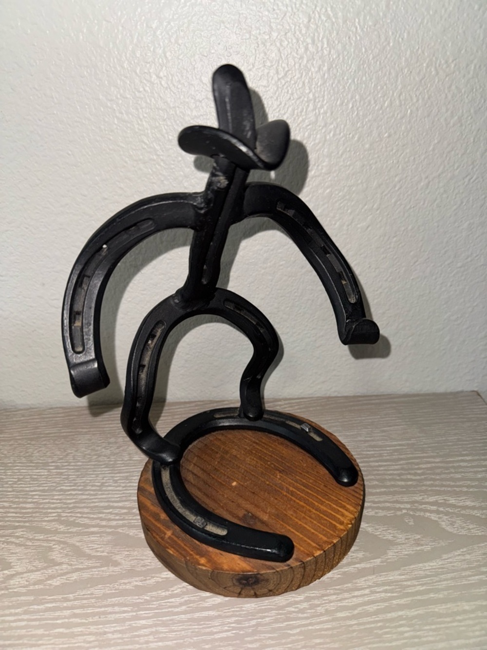 Neiman Marcus Cowboy Sculpture 10 Inch Black Iron Horseshoe Art Rancher Decor